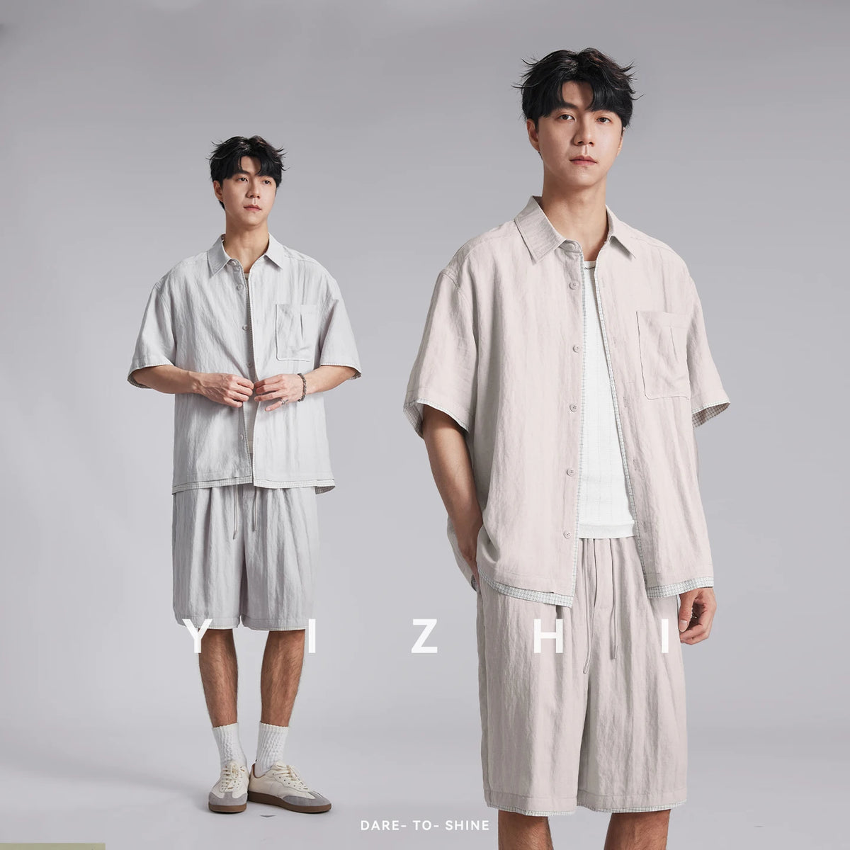 Fashion Men Lyocell Linen Two Piece Set 2026 Summer Lapel Loose Casual Cool Feel Shirt And Shorts Outfit