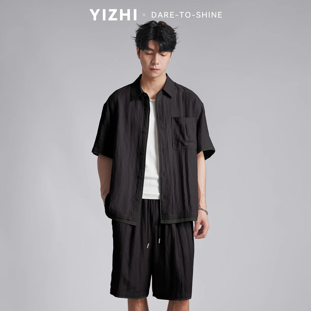 Fashion Men Lyocell Linen Two Piece Set 2026 Summer Lapel Loose Casual Cool Feel Shirt And Shorts Outfit