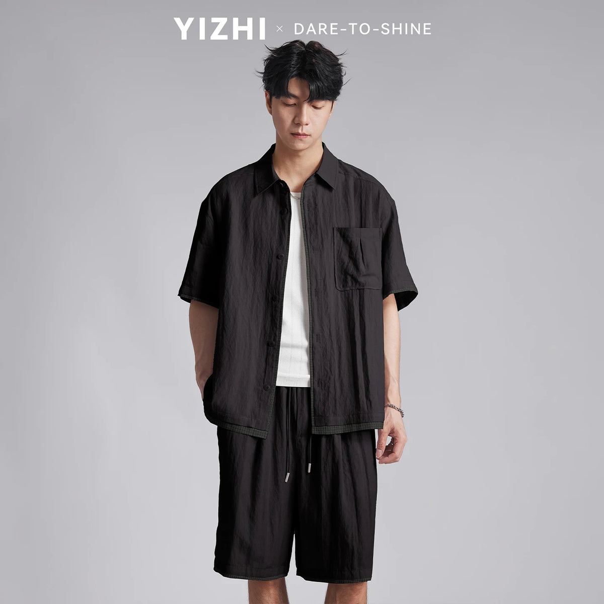 Fashion Men Lyocell Linen Two Piece Set 2026 Summer Lapel Loose Casual Cool Feel Shirt And Shorts Outfit